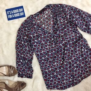 The Limited Print Popover Blouse Dot Navy Red & White Small
